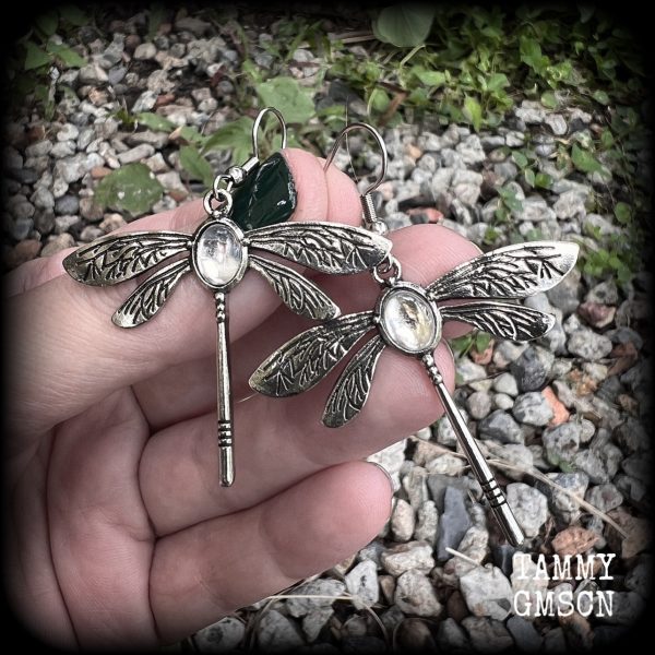 Antique silver dragonfly earrings-Fairycore jewelry Online now