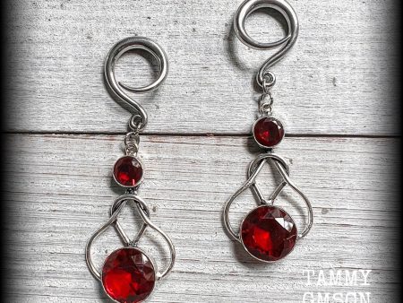 Garnet gauged earrings-Boho gemstone ear weights Discount