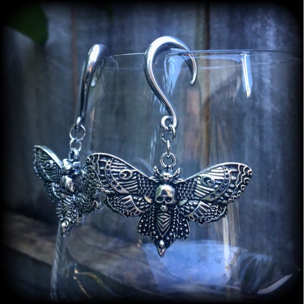 Deathshead moth gauged earrings-Dreadpunk moth ear hangers Online now