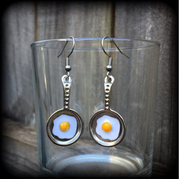 Frying pan and eggs earrings-Fried egg earrings on Sale