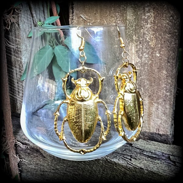 Scarab beetle earrings-Oversize insect earrings on Sale