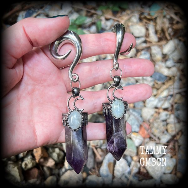 Gemstone ear weights-Amethyst and Labradorite ear hangers Online