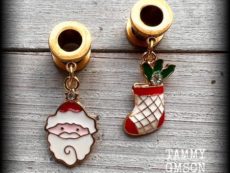 Santa claus christmas tunnel earrings-Christmas stocking earrings Cheap