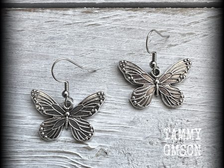 Antique silver butterfly earrings-Insects earrings Online now