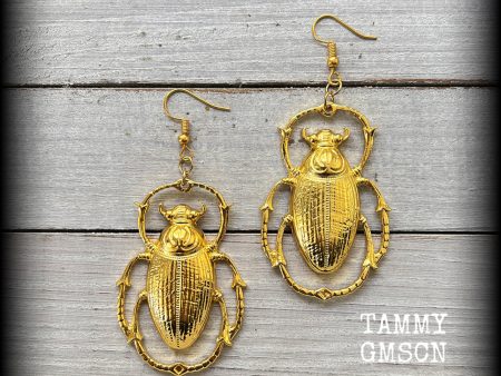 Scarab beetle earrings-Oversize insect earrings on Sale