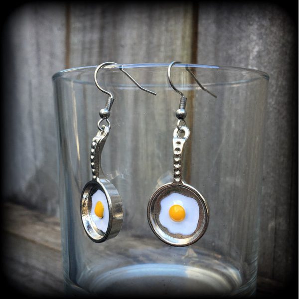 Frying pan and eggs earrings-Fried egg earrings on Sale