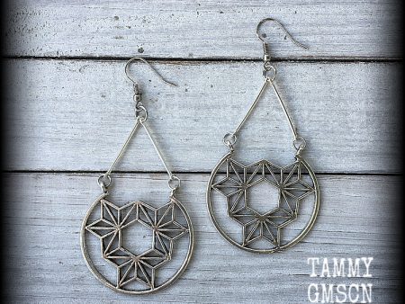 Japanese asanoha tattoo pattern earrings-Geometric jewelry Supply