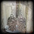 Hamsa hand earrings-Esoteric ear hangers For Sale