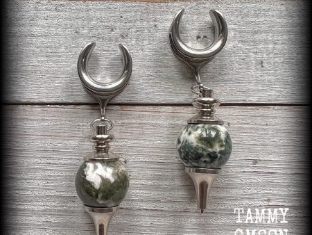 Moss jasper ear weights-Gemstone ear hangers Fashion