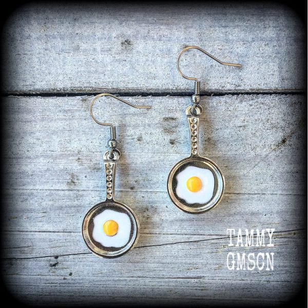 Frying pan and eggs earrings-Fried egg earrings on Sale