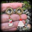 Festive Snowman and Christmas tree tunnel earrings-Christmas earrings For Sale