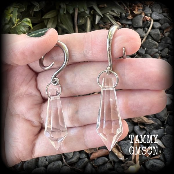 Faux glass spike gauged earrings-Prism ear hangers Online now