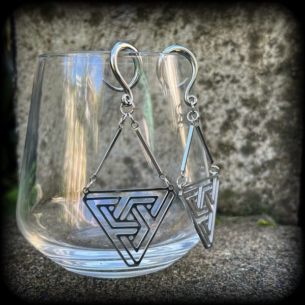 MC Escher impossible triangle gauged earrings-Penrose triangle ear hangers Sale