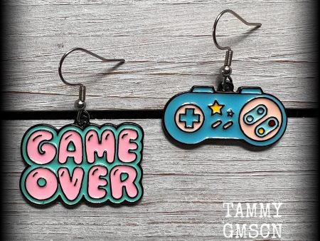 Game over earrings-Retro gamer girl earrings Supply