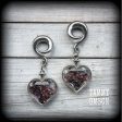 Garnet heart gauged earrings-Gemstone ear weights Online