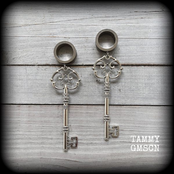 Antique silver key tunnel earrings-Steampunk jewelry Hot on Sale