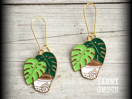 Monstera earrings-Potted plant earrings Online now