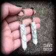 White stone gauged earrings-Howlite ear hangers For Discount