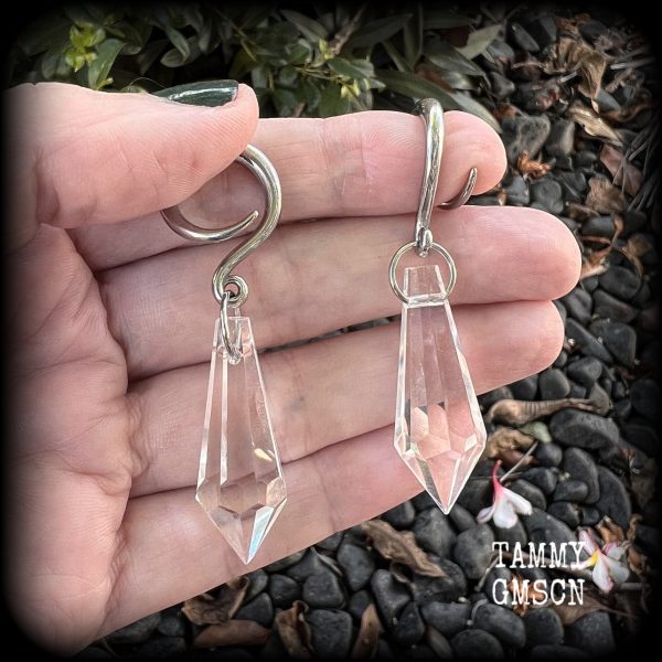 Faux glass spike gauged earrings-Prism ear hangers Online now