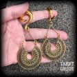 Antique gold mandala gauged earrings-Geometric ear hangers on Sale