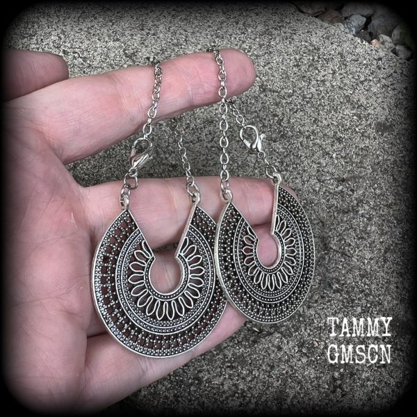 Mandala ear hangers-Geometric tunnel dangles-Mandala earrings Online Hot Sale