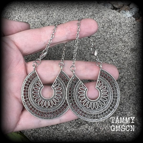 Mandala ear hangers-Geometric tunnel dangles-Mandala earrings Online Hot Sale