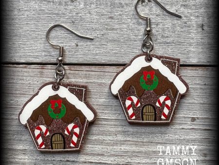 Gingerbread house earrings-Christmas earrings Supply