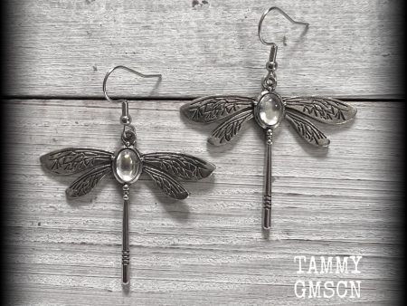 Antique silver dragonfly earrings-Fairycore jewelry Online now