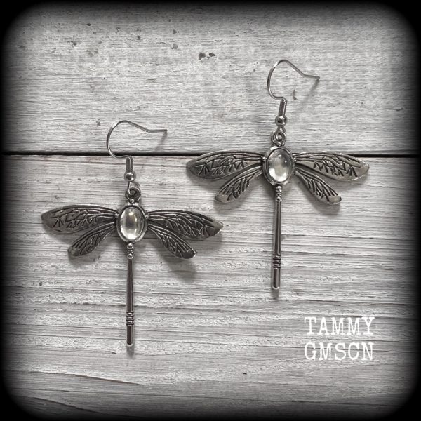 Antique silver dragonfly earrings-Fairycore jewelry Online now