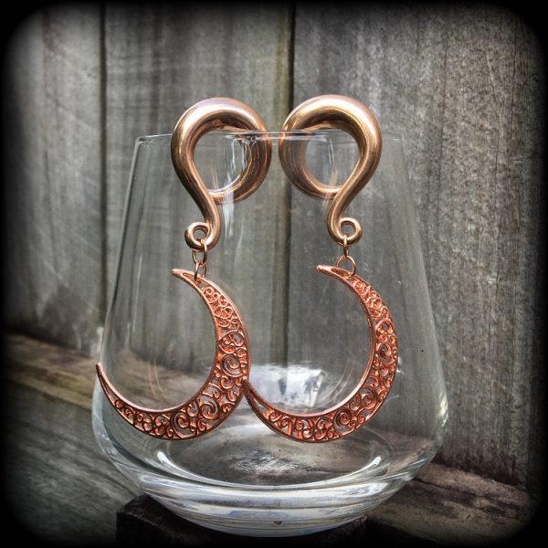 Filigree crescent moon gauged earrings-Witchy ear gauges Online Hot Sale