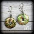 Lime green ocean jasper ear hangers-Gemstone earrings For Cheap