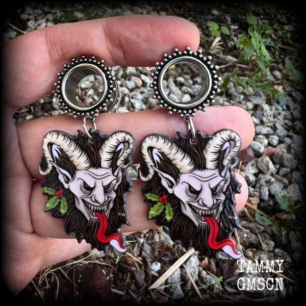 Krampus monster tunnel earrings-Christmas tunnel dangles For Cheap