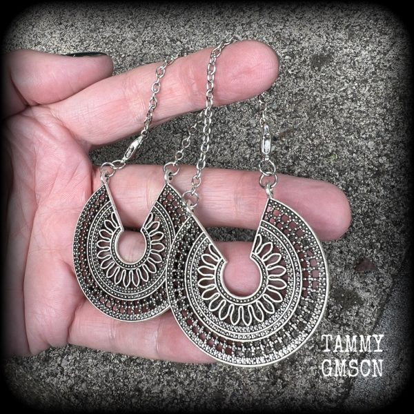 Mandala ear hangers-Geometric tunnel dangles-Mandala earrings Online Hot Sale