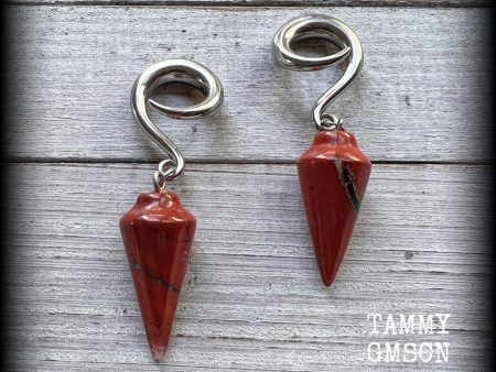 Red jasper gauged earrings-Gemstone ear hangers Hot on Sale