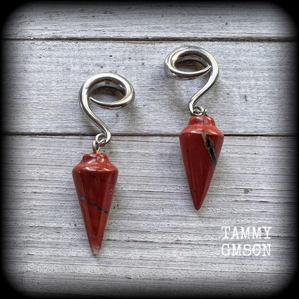 Red jasper gauged earrings-Gemstone ear hangers Hot on Sale