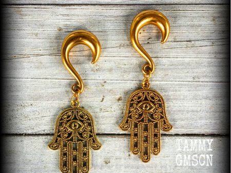 Hamsa hand gauged earrings-Esoteric ear gauges Online Sale