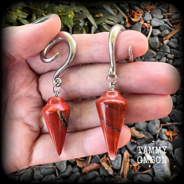 Red jasper gauged earrings-Gemstone ear hangers Hot on Sale