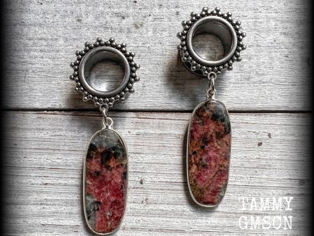 Rhodochrosite tunnel earrings-Gemstone tunnel dangles Online