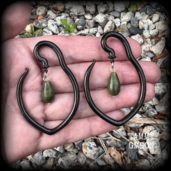 Green jade tear drop ear hangers-Hanging gauges Online