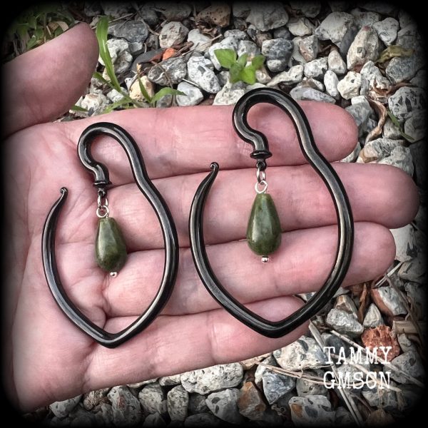 Green jade tear drop ear hangers-Hanging gauges Online