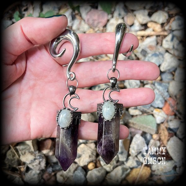 Gemstone ear weights-Amethyst and Labradorite ear hangers Online