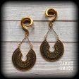 Antique gold mandala gauged earrings-Geometric ear hangers on Sale