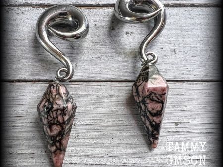 Rhodonite ear weights-Gemstone ear hangers Sale