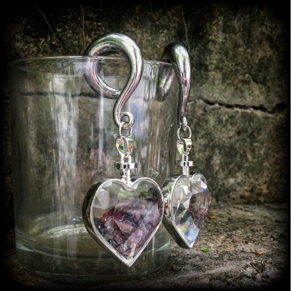 Garnet heart gauged earrings-Gemstone ear weights Online