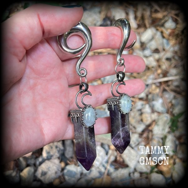 Gemstone ear weights-Amethyst and Labradorite ear hangers Online