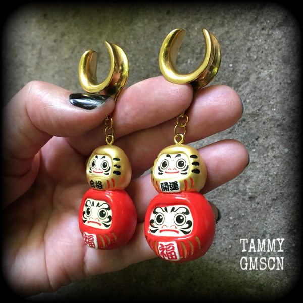 Double daruma gauged earrings-Japanese daruma dolls Fashion