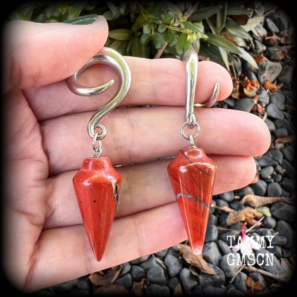 Red jasper gauged earrings-Gemstone ear hangers Hot on Sale