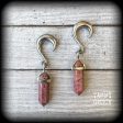 Rhodochrosite gauged earrings-Gemstone ear hangers Fashion