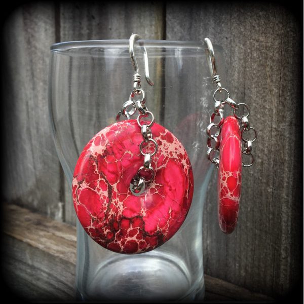 Pink ocean jasper earrings-Gemstone earrings Online